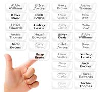 60 Transparent Clear Washable Personalised Stick on Name Labels Tags for School Children Books Bottle Boxes Bags Name Tags Washable Waterproof No Iron Sticker Care Homes Nursery Day Care