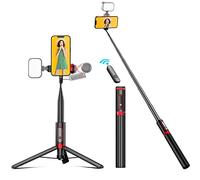 60" Travel Tripod for iPhone,Extendable Cell Phone Selfie Stick Tripod with Wireless Remote,Compact Packable tripods Phone Stand with Cold Shoe Mount(Light and Microphone not Included)…