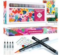 60 Watercolor Pens Set Includes 52 Vivid Colors, Real Brush Tips Paint Markers Set with 4 Blender Pens, Watercolor Pad and Coloring Pad, Art Supplies Gifts for Beginners Young Artists and Adults