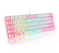 60% Wired RGB Gaming Keyboard 61 Keys Portable Keyboard with 11 RGB Light Floating ABS Keycap Full Anti-Ghosting Keys Mechanical USB Feel for PC Windows White Pink