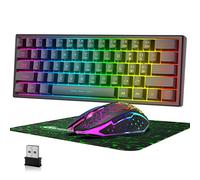 60% Wireless Gaming Keyboard and Mouse Combo Set 2.4GHz Rechargeable 3800mAh Quiet 61 Keys Compact Gaming Keyboard with Rainbow LED Backlit + 2400DPI 6 Buttons Rainbow LED Silent Mouse (Black)
