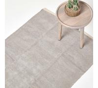 HOMESCAPES Cotton Plain Chenille Rug with Natural Trim - Light Grey - 60 x 100 cm