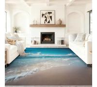 60 x 110 cm Coastal Holiday Rugs, Sunshine Beach Sea Wave Print, Non-slip Area Short Pile Blue Rug Soft Comfortable Machine Washable Rugs Non Shedding Floor Carpets, for the Bedroo Lounge