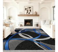 60 x 110 cm Geometric Curve Flowing Texture Living Room Rugs, Soft and Comfortable Black Non Slip Washable Carpet, Modern Luxury Style for Living Room Office Playroom Home Decor