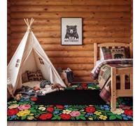 60 x 110 cm Machine Washable Rugs for Living Room, Plants Roses Green Leaves Soft Carpet, Non-Slip Low Pile Vintage Illustration Colourful Area Rug, for Bedroom Dining Room Office