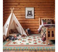 60 x 110 cm Machine Washable Rugs for Living Room, Rose Flowers Green Leaves Soft Carpet, Non-Slip Low Pile Vintage Watercolour Colourful Area Rug, for Bedroom Dining Room Office