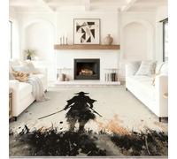 60 x 110 cm Minimalist Illustration Style Black Washable Low Pile Rugs | Ink Splash Silhouette Samurai Sword Soft Carpet, TPR Non Slip, Spill Repellent for Living Room Bedroom Dining Room