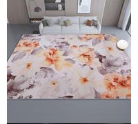60 x 110 cm Washable Rugs for Living Room - Watercolor Elegant Floral Printed Area Rugs for Bedroom Entrance Decor, Soft Low Pile Flannel Rug Grey Non-Slip Bedside Carpet