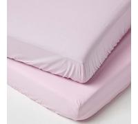 HOMESCAPES Cotton Fitted Cot Sheets 200 Thread Count, 2 Pack - Pink