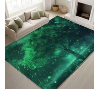 60 x 150 cm Green Machine Washable Rugs Trees Raindrops Green Light Neon Area Rug Japanese Anime Punk Non-Slip Futuristic Night Artistic Fantasy Short Pile rugs for Gaming Room Teen Bedroom