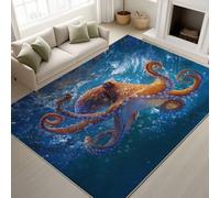 60 x 180 cm Blue Machine Washable Rugs Octopus Tentacles Ocean Waves Area Rug Realistic Sci-fi Photography Non-Slip Dynamic Underwater Fantasy Short Pile rugs for Bedroom Kitchen
