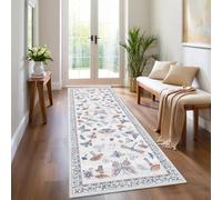 60 x 180 cm Hallway Runner Rugs, Washable Butterfly & Mushroom Area Rug for Bedroom, Non-Slip Low Pile Insect Carpet, Soft Dragonfly Rug for Nursery Kitchen, Beige