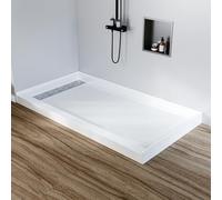 60" x 32" Shower Base Non-Slip SMC Shower Pan with Left Drain, White Bathroom Shower Tray Kit, 304 Stainless Steel Square Drain Cover, Single Threshold Floor for Easy Installation
