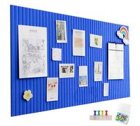 60 x 40 cm Large Felt Notice Board, Self-Adhesive, Vertical Stripes, Decorative Notice Board, Felt Board, Foldable Photo Board, Memo Boards, Bulletin Board for Office, Kitchen, Peacock Blue