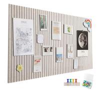 60 x 40 cm Large Felt Notice Board, Self-Adhesive, Vertical Stripes, Decorative Notice Board, Felt Board, Foldable Photo Board, Memo Boards, Bulletin Board for Office, Kitchen, Light Camel