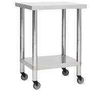 vidaXL Kitchen Work Table with Wheels 60x45x85 cm Stainless Steel