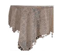 (60 x 60 cm - Beige Broom Lace) Vintage Pastoral American Handmade Crochet Openwork Lace Tassel Fringe Round Tablecloth for Wedding Dining Table A