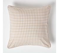 HOMESCAPES - 100% Cotton - Gingham Check - Large Cushion Cover - 60 x 60 cm Square - 24 x 24 Inches - Beige White - 100% Cotton Sofa Pillow Cushion Cover - Washable