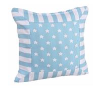 Cotton Blue Stripe Border and Stars Cushion Cover Homescapes Blue 60cm x 60cm