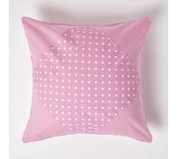 (60 x 60 cm, Pink Polka) Cotton Plain and Polka Dots Cushion Cover