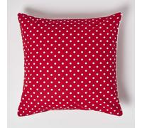 HOMESCAPES - 100% Cotton - Polka Dots - Large Cushion Cover - 60 x 60 cm Square - 24 x 24 Inches - Red White - 100% Cotton Sofa Pillow Cushion Cover - Washable