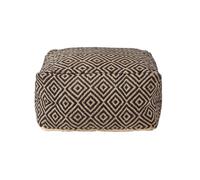 (60 x 60 x 30 cm) Black and Cream Bean Footstool with Aztec Pattern
