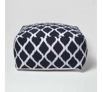 (60 x 60 x 30 cm) Ikat Design Blue and Natural Colour Bean Filled Pouffe and Footstool