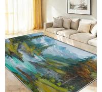 60 x 90 cm Area Rug, Classical Landscape Mountains Rivers Trees Non-Slip & Washable Carpet for Office Chair, Entrance & Dining Room, Low-Pile Indoor Rugs for High Traffic Areas, Multicoloured