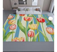 60 x 90 cm Area Rugs for Bedroom, Soft Touch Texture-Nonslip Base Indoor Simple Stripes Beautiful Flowers Printed Carpets for Aesthetic Home - Colorful Rugs Living Room