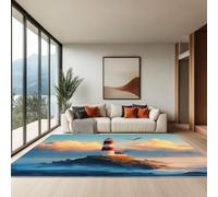 60 x 90 cm Area Rugs, Modern Lighthouse Island Sky Rug Home Machine Washable carpet Soft Short Pile Non-Shedding Blue-Green, for Living room Bedroom Office and Indoor Decoration
