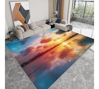 60 x 90 cm Bedroom Carpets 3D Printed Photography Landscapes Sunshine Lake Water Area Rugs Non-Slip Living Room Throw Rug Entry Mat Flannel Memory Foam Carpet for Kitchen Decoration, Orange Blue
