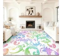 60 x 90 cm Bohemian Rugs, Psychedelic Romantic Watercolour Scroll Pattern Print, Non-slip Area Short Pile White Rug Soft Machine Washable Rugs Non Shedding Floor Carpets, for the Bedroo Lounge