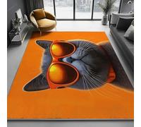 60 x 90 cm Machine Washable Area Rug for Living Room - Soft Low Pile Non-Slip Carpet, Cartoon Shorthair Cats Printed Design, Stain Resistant Floor Mat for Kitchen Dining Room, Orange Color