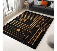 60 x 90 cm Minimalist Rugs Living Room Non-slip Short Pile Faux Wool Bedroom Carpet, Lightweight Washable Luxury Stripes Print Carpet for Kitchen Office Decor, Black And Gold