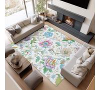 60 x 90 cm Rugs Living Room Color, Elegant Floral Elements Non-Slip Soft Low-Pile Washable Rug, Easy Care Pile Carpet, Family-Friendly Carpets for Hallway Bedroom and Office