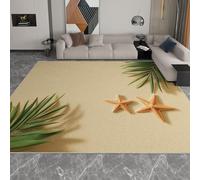 60 x 90 cm Rugs Living Room, Simple Palm Leaf Starfish Short Pile Carpets Washable Rug with Rubber Backing Non Slip Kids Carpet for Bedroom Playroom Nursery Dining Room, Cream