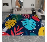 60 x 90 cm Rugs Living Room, Tropical Palm Leaf Polka Dot Pattern Short Pile Carpets Washable Rug with Rubber Backing Non Slip Kids Carpet for Bedroom Playroom Nursery Dining Room, Navy Blue