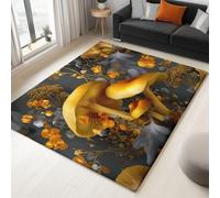 60 x 90 cm Vintage Rugs Living Room Non-slip Short Pile Faux Wool Bedroom Carpet, Lightweight Washable Modern Floral Mushroom Print Carpet for Kitchen Office Decor, Yellow