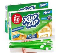 60 x Food Storage Freezer Bags by XupZip™ | Heavy Duty Slider Ziplock Bags | Airtight Smart Zip with Expandable Bottom | Stand and Fill BPA Free Food Storage Bags - 60 x Half Gallon Food Bags (2.27L)