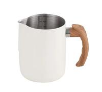 600/900ML Coffee Milk Frothing Pitcher Jug with Scale 304 Stainless Steel Latte Steam Coffee Pot Wooden Handle Latte Coffee Cup(900ML,White)