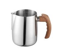 600/900ML Coffee Milk Frothing Pitcher Jug with Scale 304 Stainless Steel Latte Steam Coffee Pot Wooden Handle Latte Coffee Cup(900ML,White)