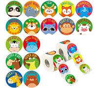600 Adorable Round Animal Encouraging Incentive Stickers in 16 Designs with Perforated Line Expanded Version (Each Measures 1.5" in Diameter)