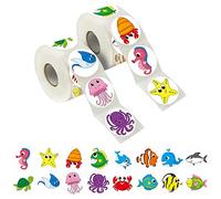 600 Adorable Round Sea Animal Stickers in 16 Designs with Perforated Line Expanded Version (Each Measures 1.5" in Diameter)