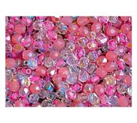 600 Beads, 3 Colours Mix of Three Colours, Czech Faceted Glass Beads, Fire-Polished Round, 4 mm, Crystal AB, Pink Opal AB, Crystal AB Pink Lined