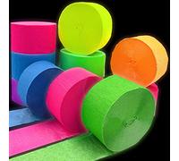 600 feet Glow Crepe Paper Streamers UV Glow Party Neon Streamer Decorations Glow in The Dark Black Light Reactive Fluorescent Neon Paper Party Streamers Wedding Birthday Blacklight Party Supplies