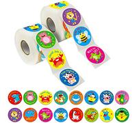 600 Incentive Stickers Adorable Round Animal Encouraging Stickers Teacher Reward Motivational Sticker in 16 Designs with Perforated Line (Each Measures 1.5" in Diameter)