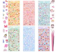 600+ Mini Puffy Stickers Cute 3D Small Tiny Sticker Set Mini Japanese Stickers Includes Cartoon Animal Cats Bread for Adults Women Phone Case Notebook Scrapbooking Water Bottle Laptop 6 Sheets