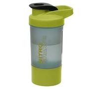 600 ml Nitro Recyclable Plastic Shaker Bottle On the Go BPA Free Measurable with Rust Free Stainless Steel Mixing Ball, Attachable Supplement Protein Powder Storage Jar and Leakproof Flip Cap (Green)