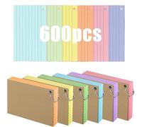600 Pack Flash Cards with 6 Rings, 5x3 inch Kraft Paper Study Cards for Vocabulary and Revision, Eco Friendly Lined Index Cards, Non Bleed Paper and Rust Proof Rings for School, Office