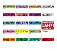 600 PCS 20 Designs Pre-Printed Color-Coded Home Moving Packing Box Labels with Writable Notes Areas for Boxes + Fragile Moving Stickers + Heavy and Blank Labels (2” x 3”)